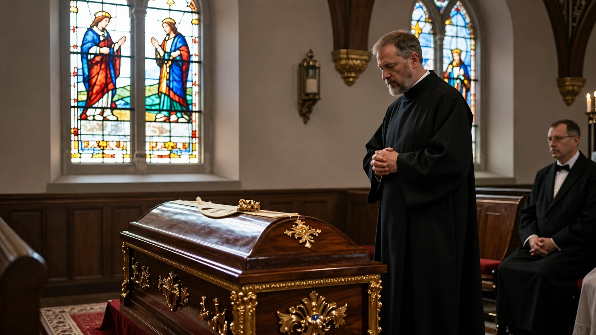 Preot în biserică ortodoxă la o înmormântare